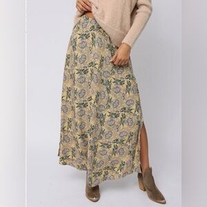 NWT NATURAL LIFE Beige Floral Side-Slit Maxi Skirt